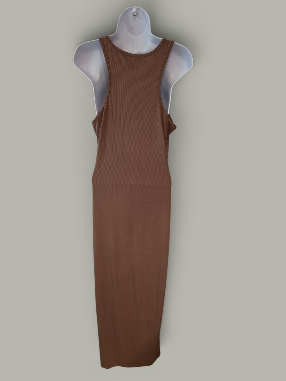 Sleeveless Brown Ribbed Maxi Dress - Elegant Everyday Size XL - Picture 3 of 4